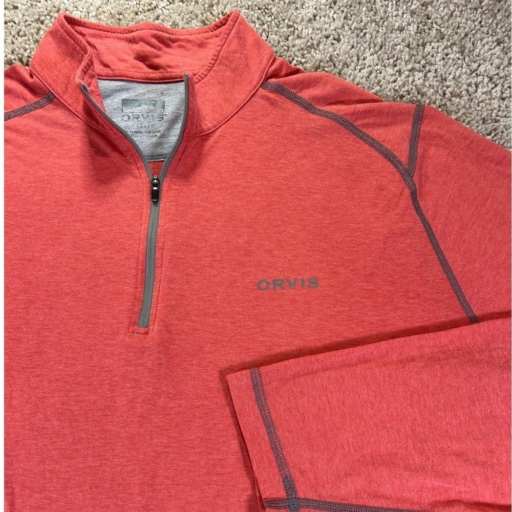 Orvis Pullover Men XL Red coral Quarter Zip Long Sleeve Shirt